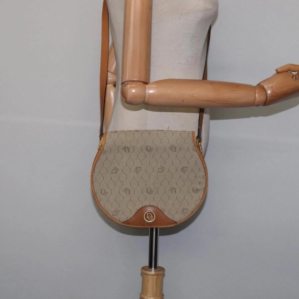 Christian Dior Honeycomb Canvas Shoulder Bag PVC Beige Gold Auth BA5629 - Picture 3 of 16